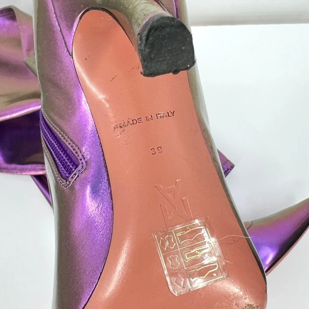 AMINA MUADDI Ami 95mm Thigh High Boot Womens 8.5 Purple Metallic Over The Knee